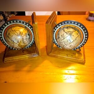Antique wooden Globe Bookends - both turn